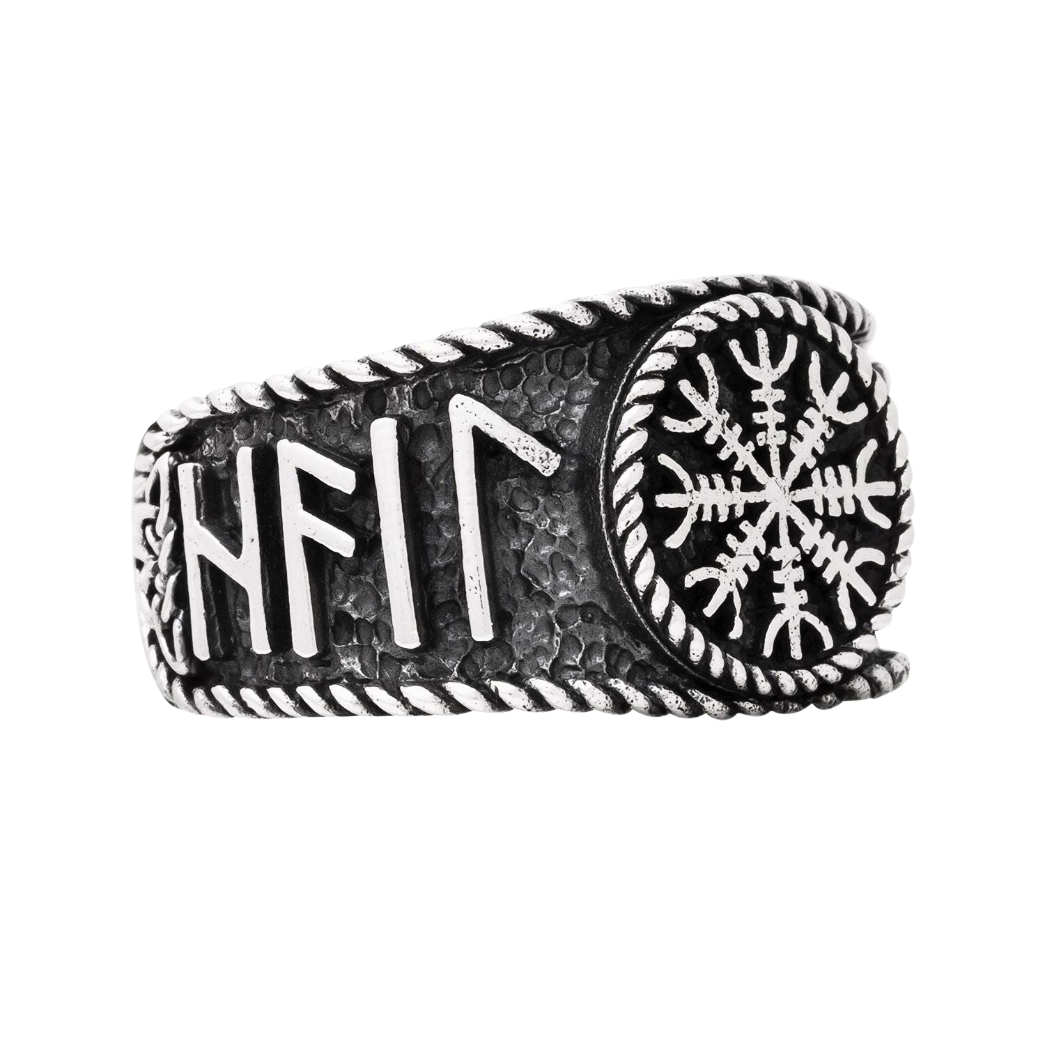 925 Sterling Silver Antique Vegvisir and Runes Ring