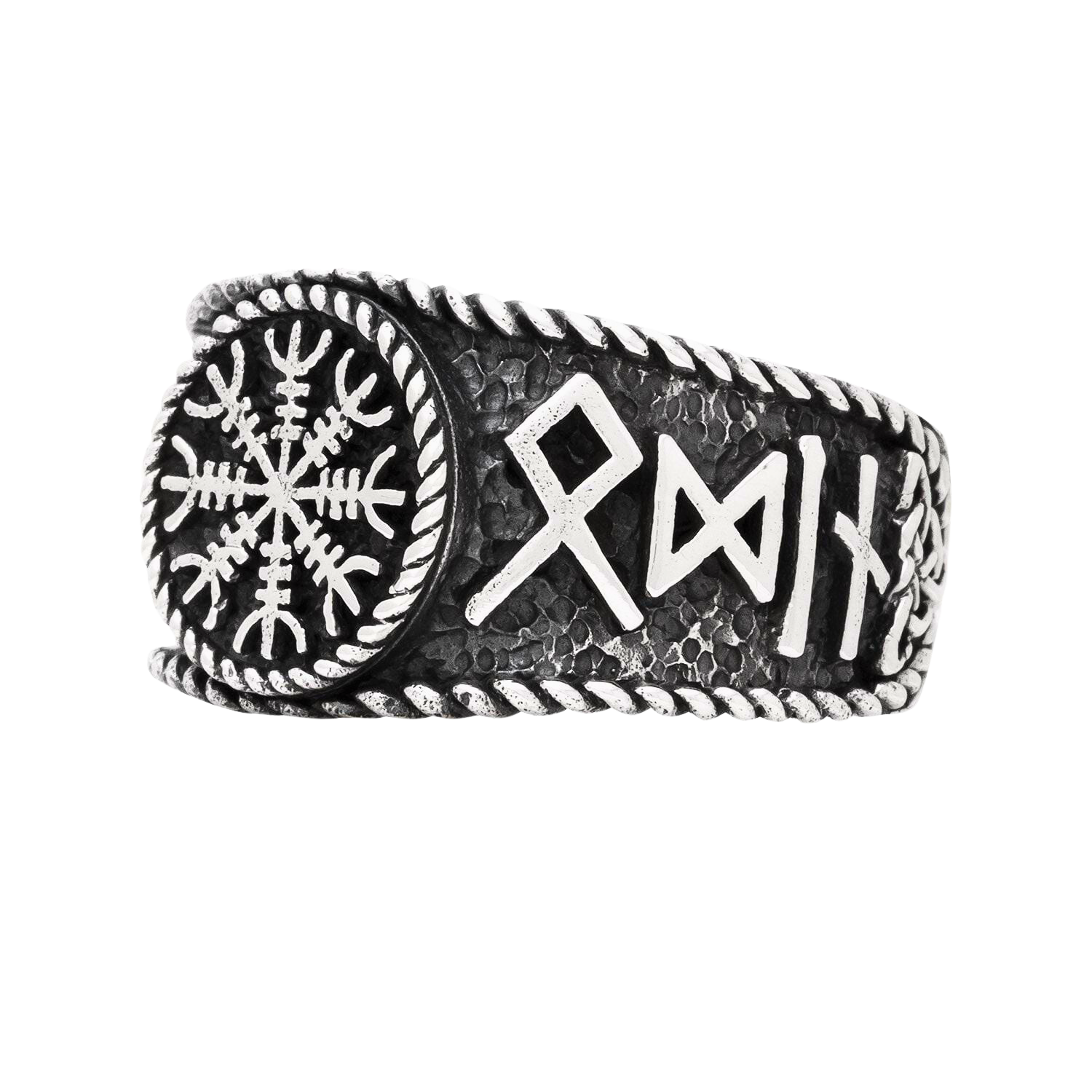 925 Sterling Silver Antique Vegvisir and Runes Ring