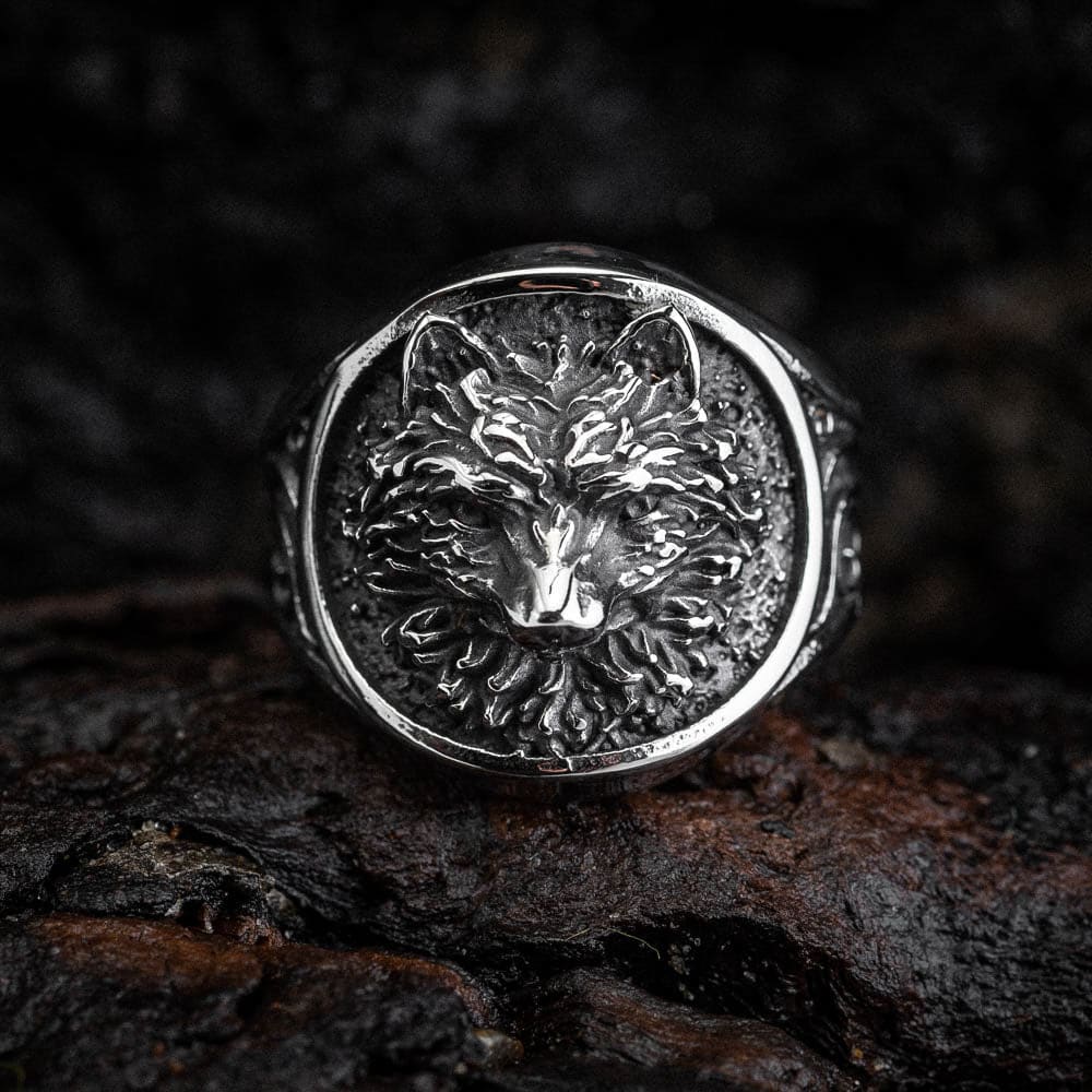 Stainless Steel Wolf Head Signet Ring