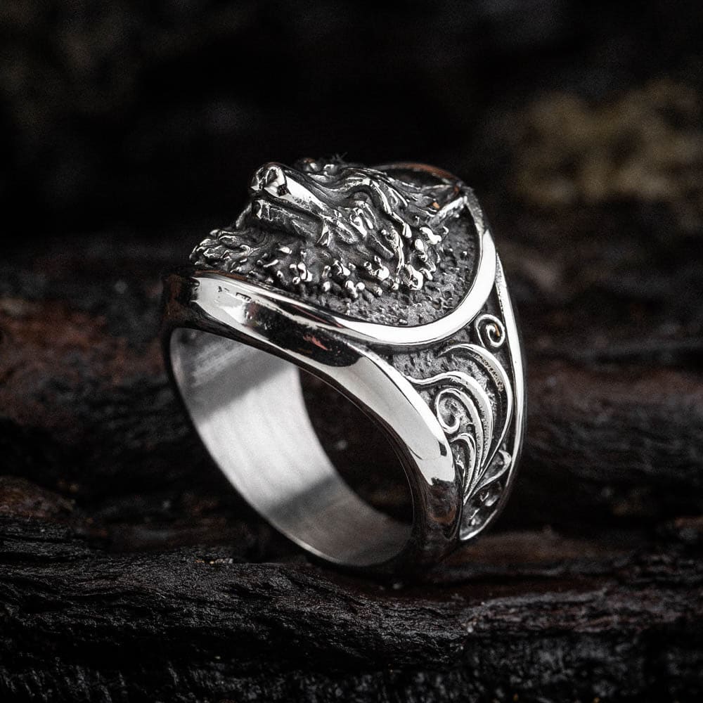 Stainless Steel Wolf Head Signet Ring